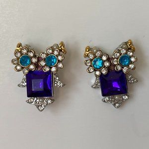 BETSEY JOHNSON Critters Collection Purple Crystal Owl Stud Earrings